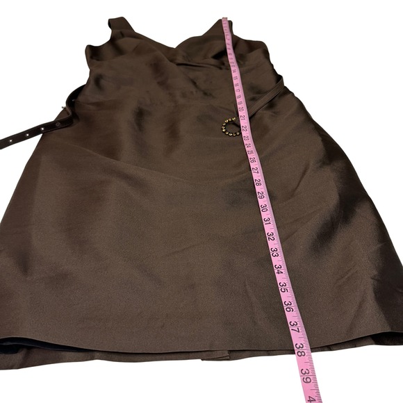 Kay Unger New York Women's Dress 10 Brown Silk Blend Sleeveless Belted Sheath - Picture 12 of 12